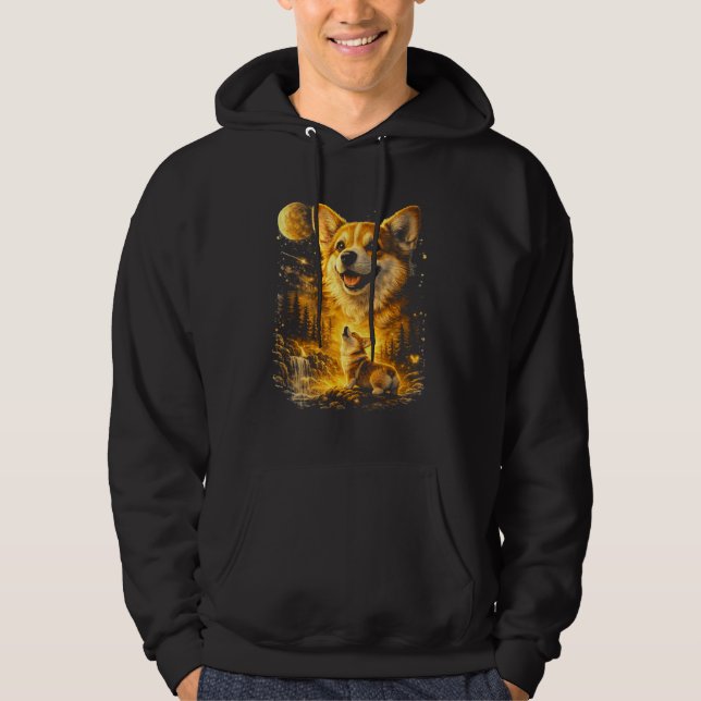Veste À Capuche Corgi drôle hurlant à la Lune (Devant)