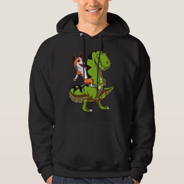Veste À Capuche Corgi équitation T-Rex Dinosaur Chien drôle (Devant)