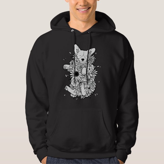 Veste À Capuche Corgi floral (Devant)