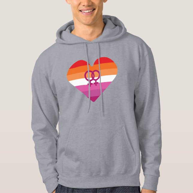 Veste À Capuche Coucher de soleil lesbien Cœur WLW (Devant)