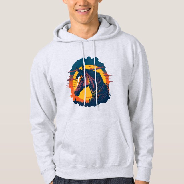 Veste À Capuche Coucher De Soleil Rétro Et Tête De Cheval (Devant)