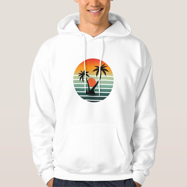 Veste À Capuche Coucher de soleil tropical rétro avec palmiers (Devant)