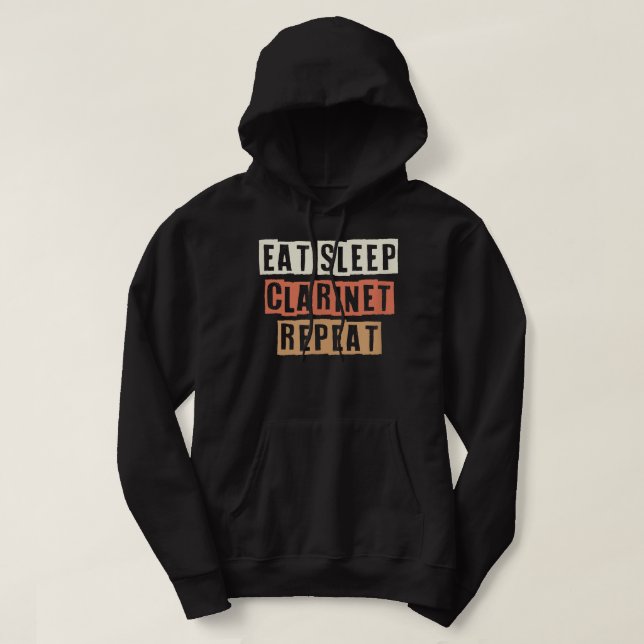 Veste À Capuche Couleur Retro Funny Mange Sommeil Clarinet Répéter (Design devant)