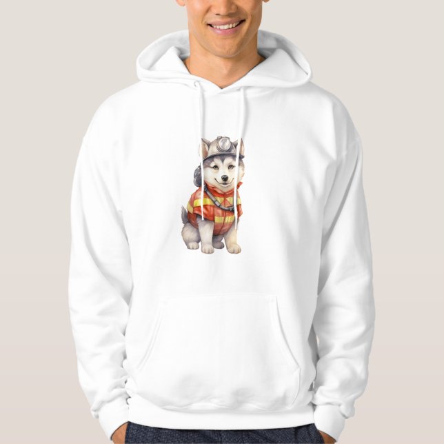 Veste À Capuche Courageux pompier Sibérien Husky Chien honorant (Devant)