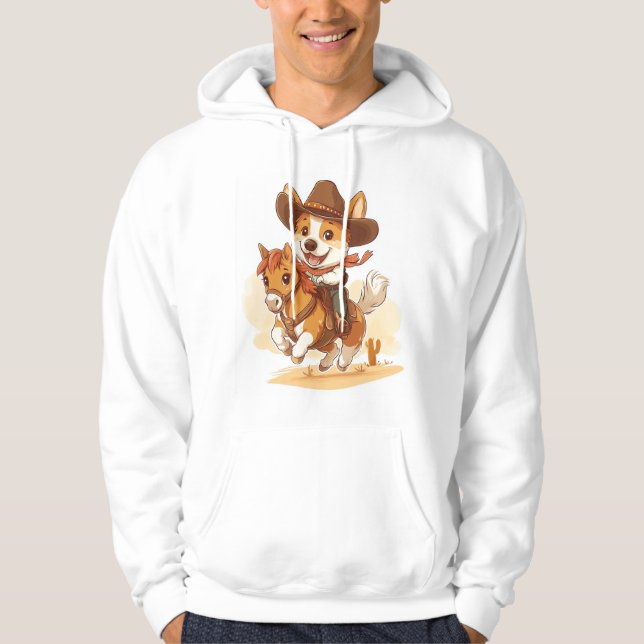 Veste À Capuche Cowboy Corgi � Chien de Rodéo Occidental (Devant)