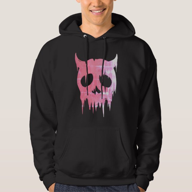 Veste À Capuche Crâne de Démon Ruisselant en Rose Néon (Devant)