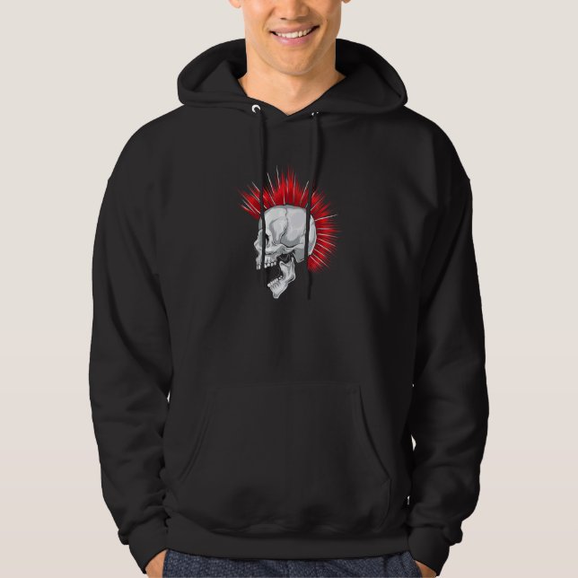 Veste À Capuche Crâne effrayant Avec Coiffure Mohawk Rouge (Devant)