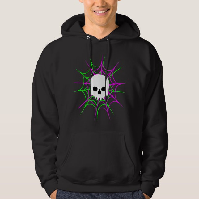 Veste À Capuche Crâne et toiles d'araignée (noir rose vert) (Devant)