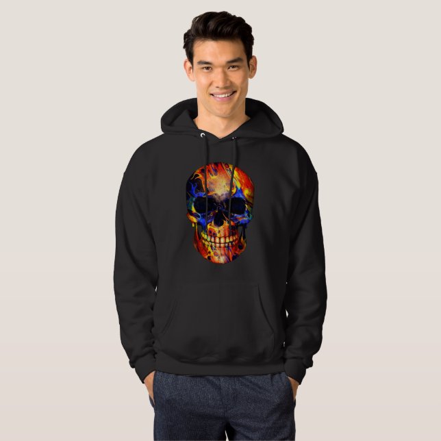 VESTE À CAPUCHE CRÂNE PEINTURE NÉON ABSTRAITE (Devant entier)