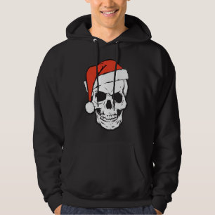 Veste À Capuche Crâne rouge de chapeau de Noël drôle Noir