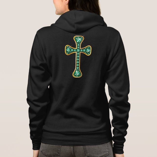 Veste À Capuche Croix chrétienne avec pierres "émeraude" (Dos)
