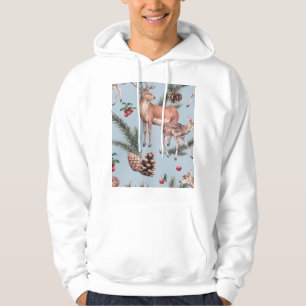 Veste À Capuche Croquis animal d'hiver, arrière - plan bleu.