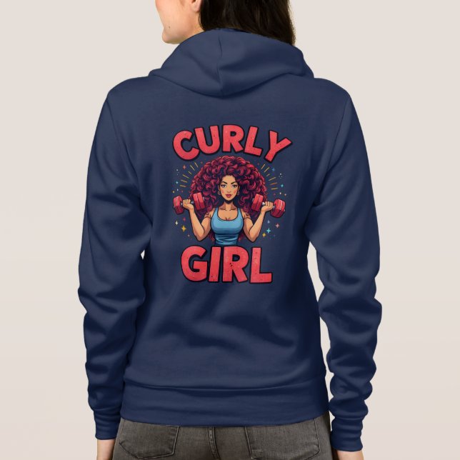 Veste À Capuche Curly Hair Girl - Pink Gym Motivation Activewear (Dos)
