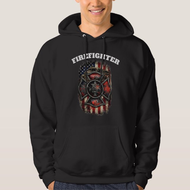Veste À Capuche Custom Name Ultra-Grunge Firefighter Hoodie (Devant)