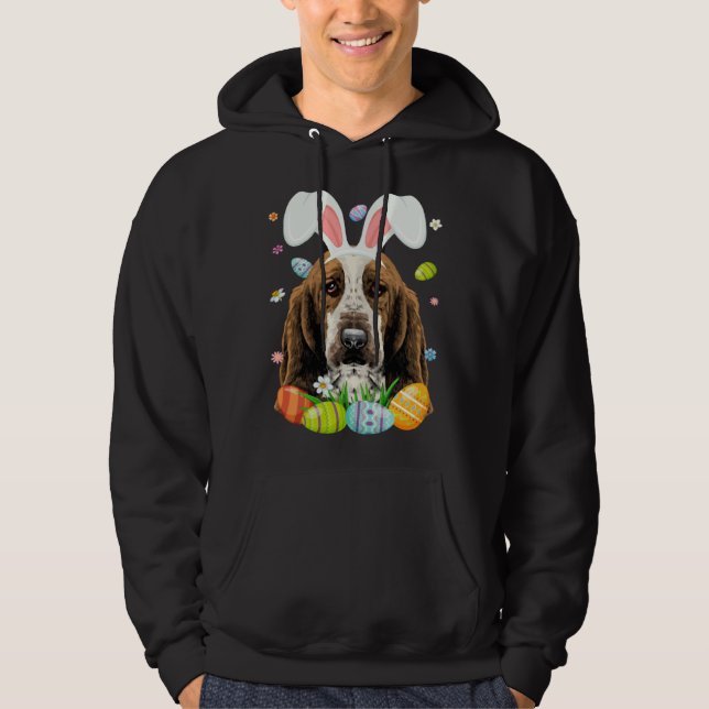 Veste À Capuche Cute Bunny Basset Hound Dog Head Easter Egg Happy  (Devant)