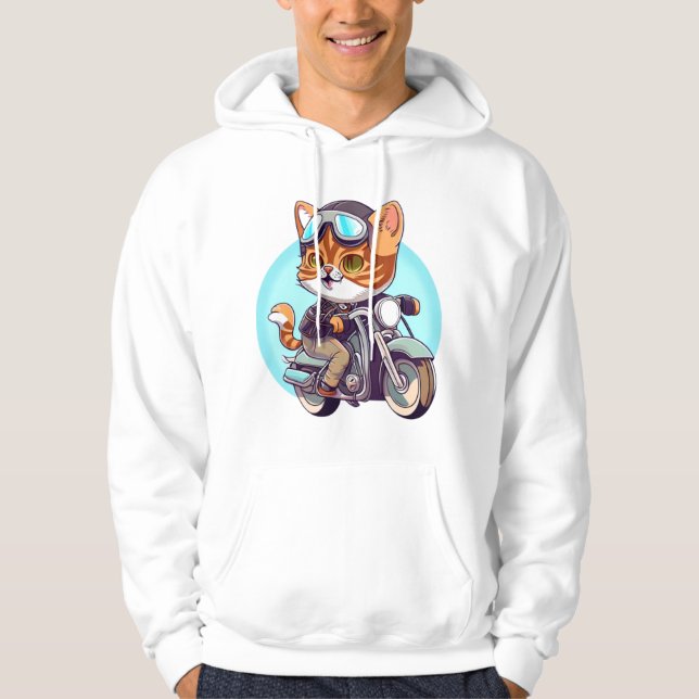 Veste À Capuche CUTE CAT chevauchant une motocyclette classique T- (Devant)