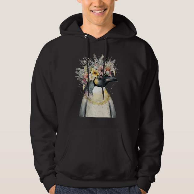 Veste À Capuche Cute Emperor Penguin Seabird Flower Crown Floral B (Devant)