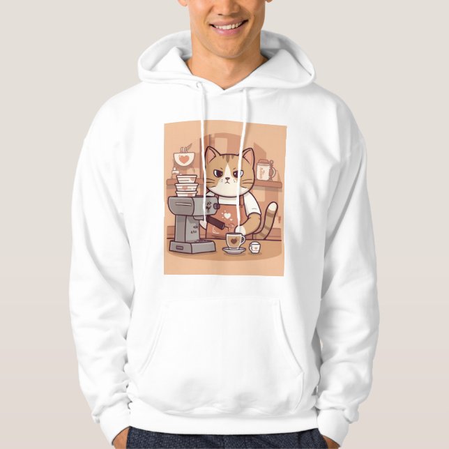 Veste À Capuche Cute Funny Cozy Cartoon Barista Cat Hoodie T-shirt (Devant)