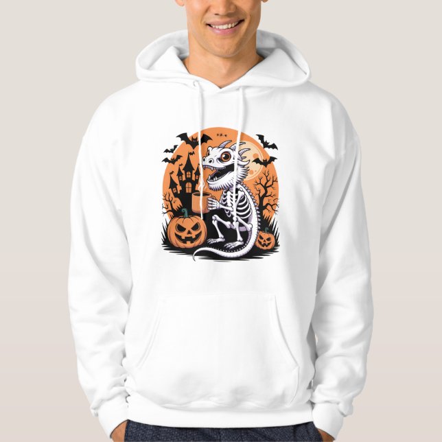 Veste À Capuche Cute Halloween Dragon Squelette avec café (Devant)