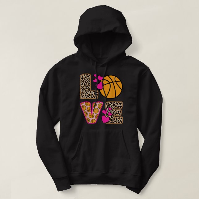 Veste À Capuche Cute Love Basketball Leopard Print Women Girls Bas (Design devant)