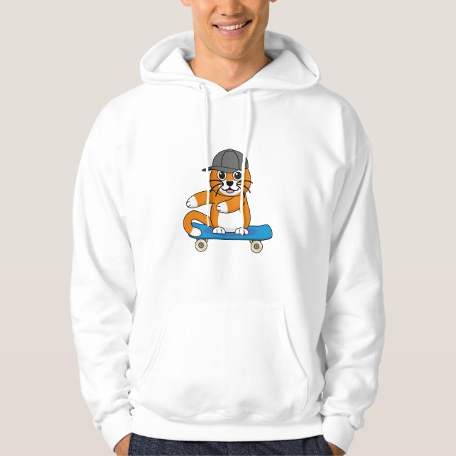 Veste À Capuche Cute Orange Chat sur Skateboard Cartoon (Devant)