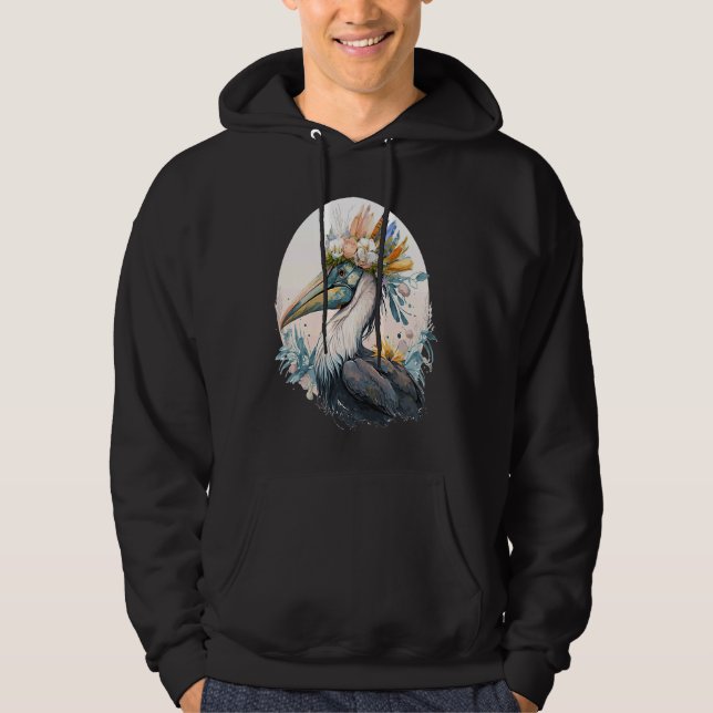 Veste À Capuche Cute Pelican Bird Flower Crown Floral Birds (Devant)