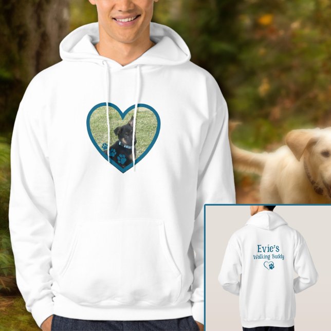Veste À Capuche Cute Personnalisé Chien Marcher Buddy Heart Photo (Teal Personalized Dog Walking Buddy Heart Photo Hoodie
)