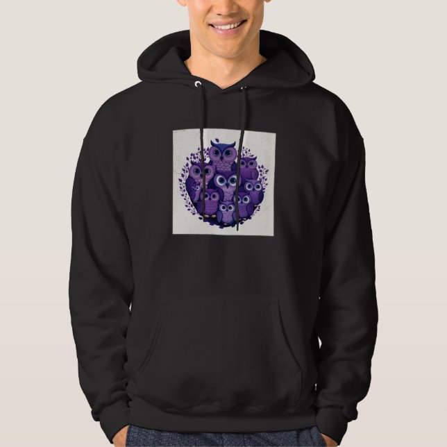 Veste À Capuche Cute Purple Owls Illustration Minimal Unique Big E (Devant)