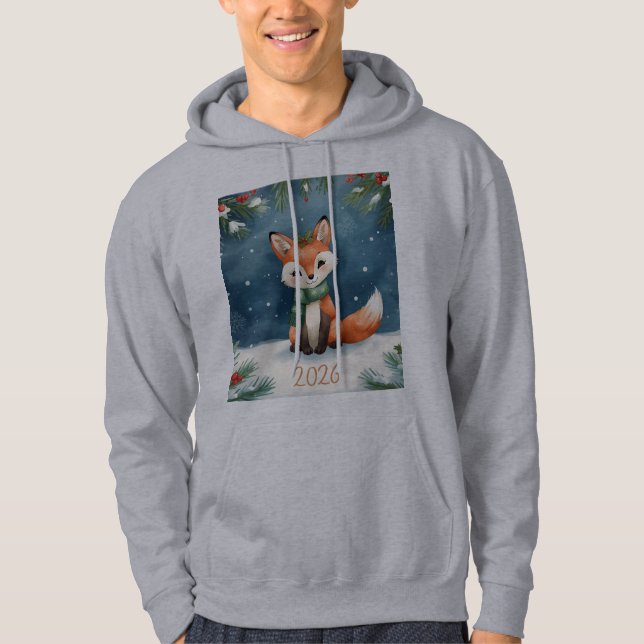 Veste À Capuche cute winter happy new year 2026 fox holiday hoodie (Devant)