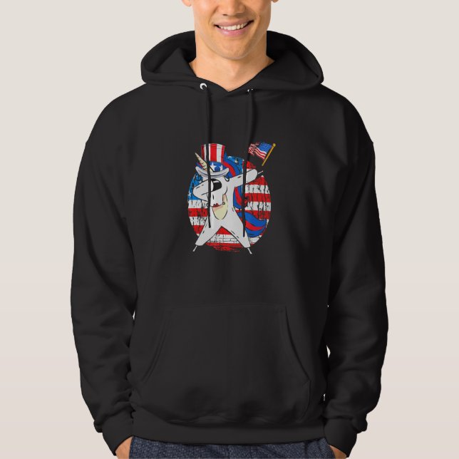 Veste À Capuche Dabbing Unicorne Arc-en-ciel Patriotique Américain (Devant)