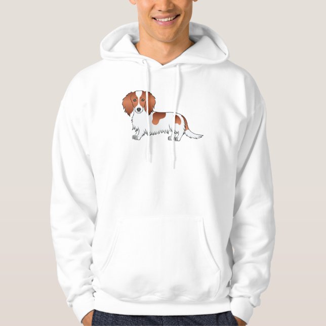 Veste À Capuche Dachshund à poil long pie rouge dessin animé migno (Devant)