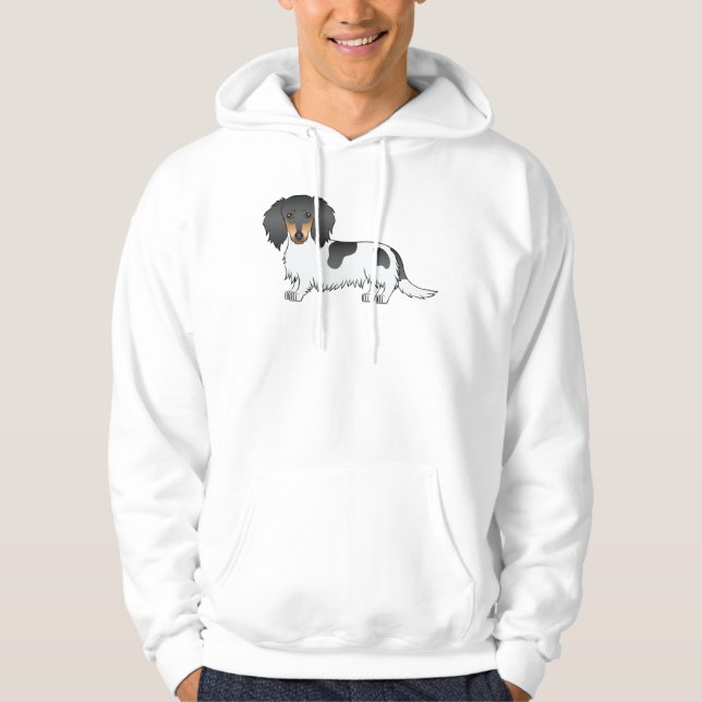 Veste À Capuche Dachshund à poil long piebalde noir et feu (Devant)