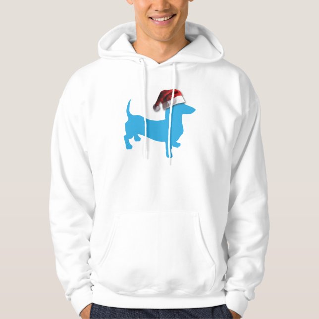 Veste À Capuche Dachshund bleu Noël (Devant)