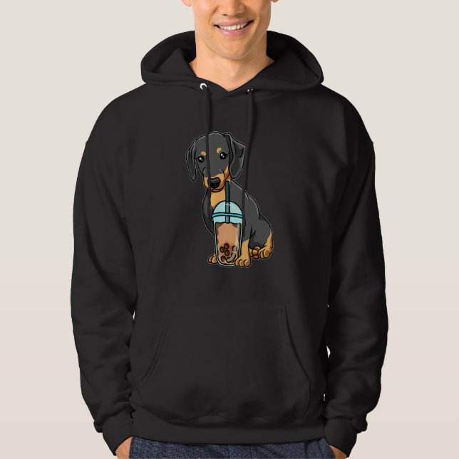 Veste À Capuche Dachshund buvant du Bubble Tea Animaux mignons ave (Devant)