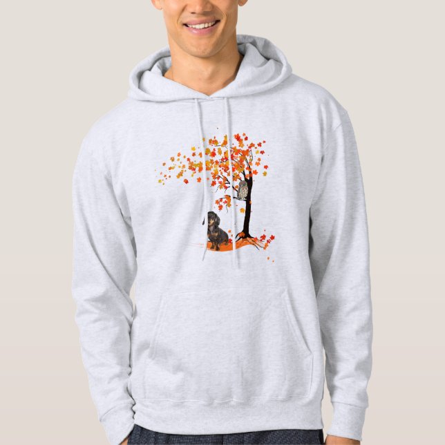 Veste À Capuche Dachshund Owl Et Fall Tree Dachshund Lover Automne (Devant)
