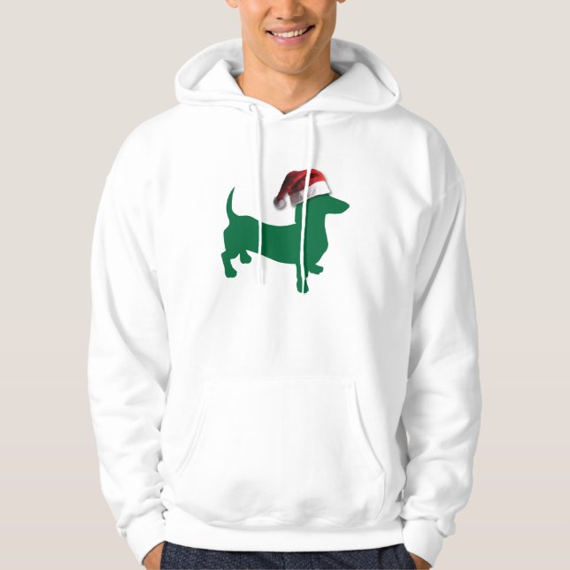 Veste À Capuche Dachshund vert de Noël (Devant)