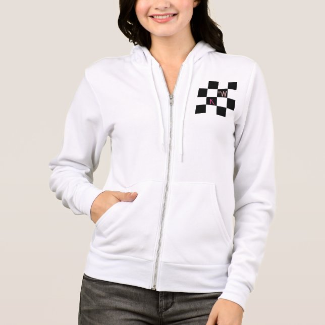 Veste À Capuche Damier noir et blanc de monogramme moderne (Devant)