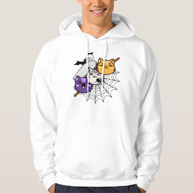 Veste À Capuche Dango Chat Fantôme - Japonais Gothique Kawaii en B (Devant)