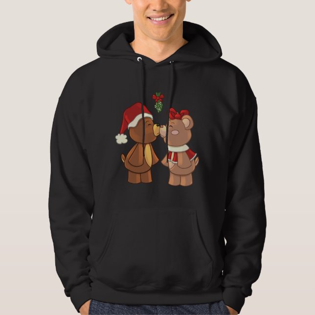 Veste À Capuche De mignons Nounours de Noël S'embrasser sous Mistl (Devant)