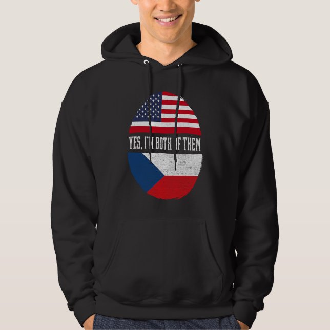 Veste À Capuche Demi-américain Demi-tchèque Drapeau USA République (Devant)