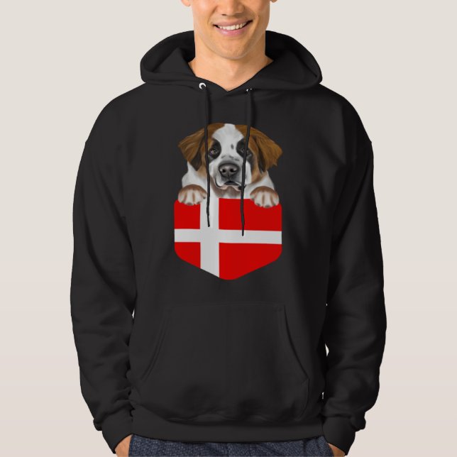 Veste À Capuche Denmark Flag St Bernard Dog In Pocket (Devant)