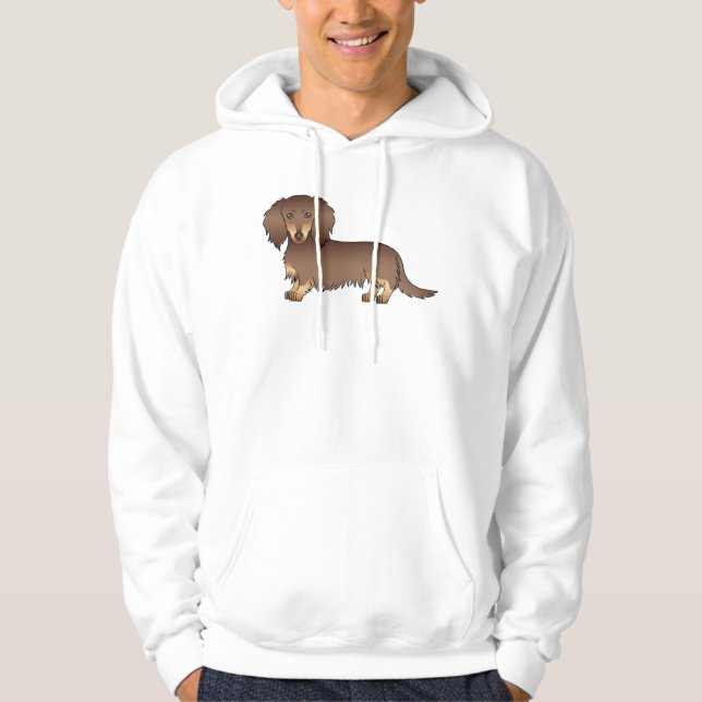 Veste À Capuche Dessin animé de chien teckel à poil long chocolat  (Devant)