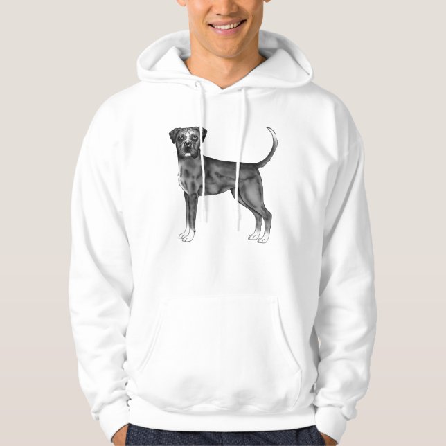 Veste À Capuche Dessin numérique de Boxer mignon en noir et blanc (Devant)