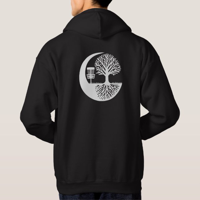 Veste À Capuche Disque de golf noir et blanc et racines d'arbre   (Dos)
