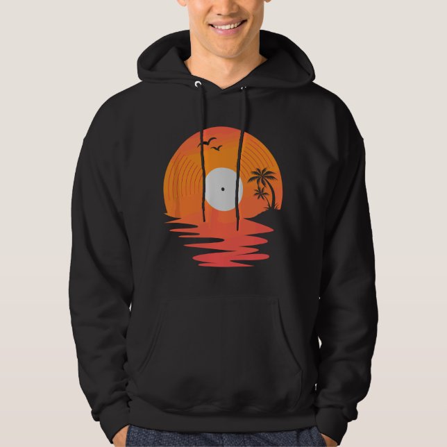 Veste À Capuche Disque Vinyle Rétro Disque Mer Plage Platines Pour (Devant)