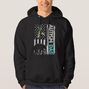 Veste À Capuche Distorsion Américaine Drapeau Autisme Papa Ours Au