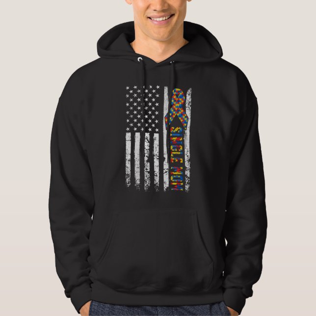 Veste À Capuche Distorsion Usa Drapeau Autisme Mère célibataire Co (Devant)