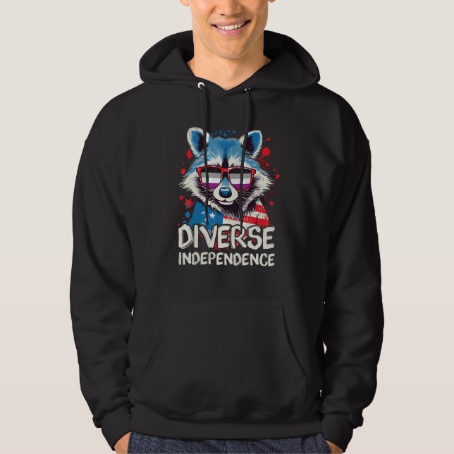 Veste À Capuche Diverse Independence  Raccoon Asexual Sunglasses F (Devant)