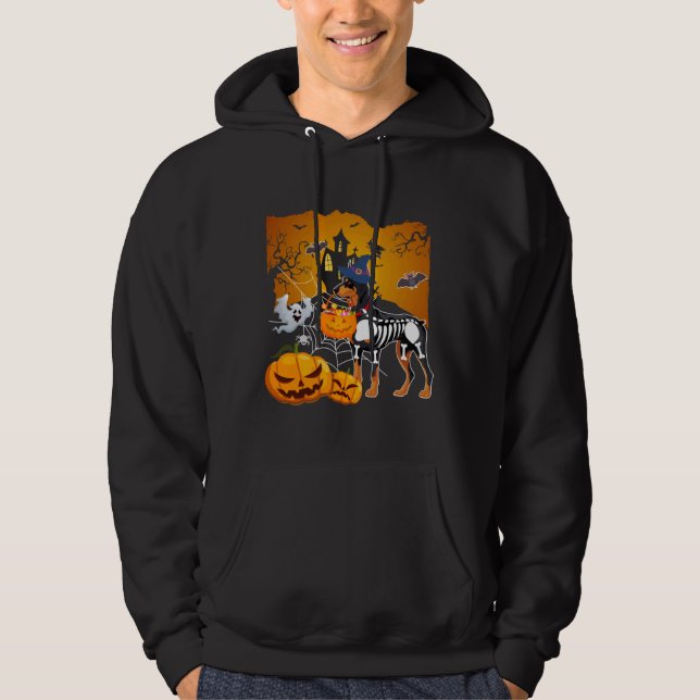 Veste À Capuche Doberman Pinscher Skeleton Halloween Citrouille he (Devant)