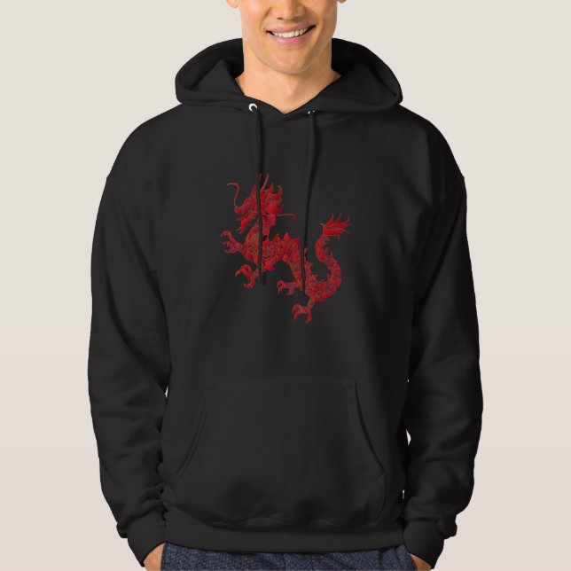 Veste À Capuche Dragon à tirage d'encre chinois rouge Imprimer l'a (Devant)